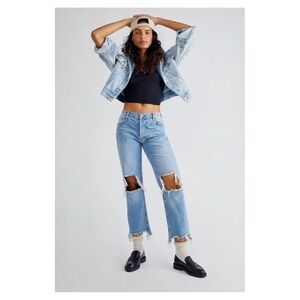 𝅺New! WE THE FREE • Maggie Mid-Rise Straight-Leg Jeans in Light Stone